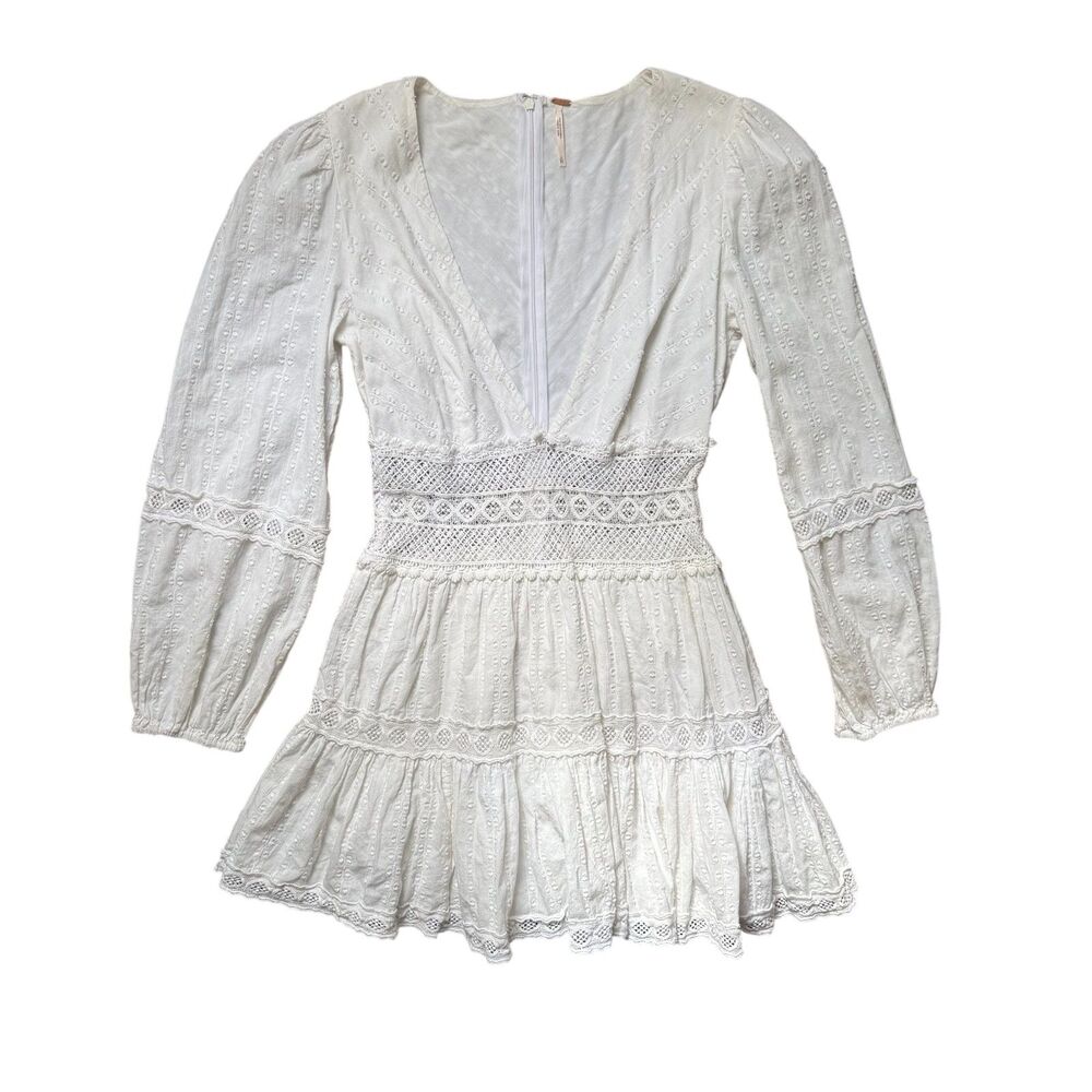 Free People White Eyelet Lace Mini Dress